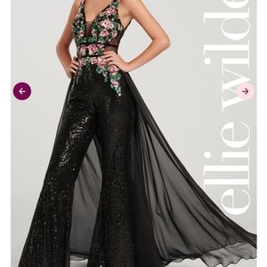 Jumpsuit Black Floral Sequin Backless Formal Prom